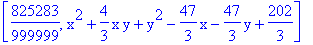 [825283/999999, x^2+4/3*x*y+y^2-47/3*x-47/3*y+202/3]